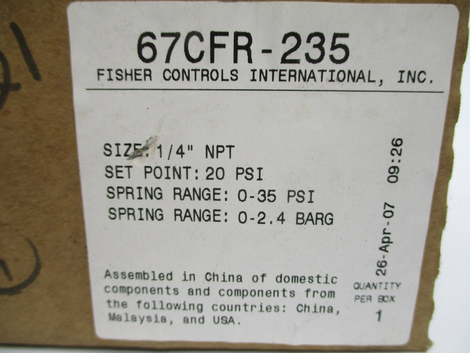 FISHER CONTROLS 67CFR-235 20PSI NSMP