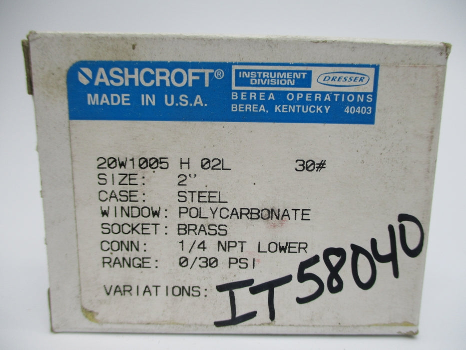 ASHCROFT 20W1005H02L30# 0-30PSI 2" NSMP