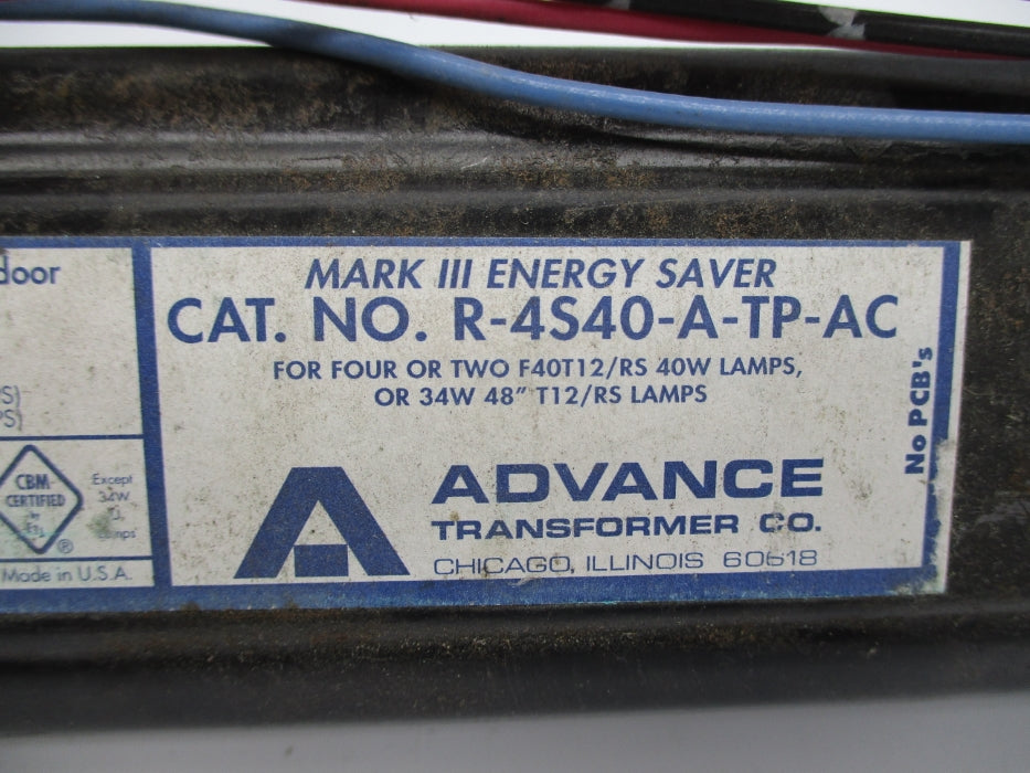 ADVANCE TRANSFORMER R-4S40-A-TP-AC UNMP