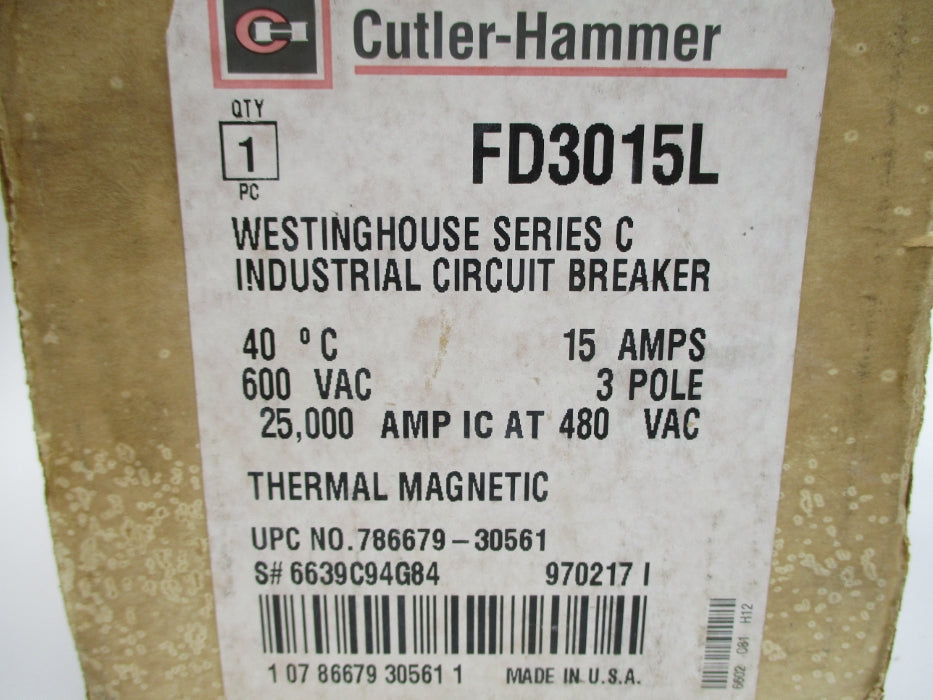 CUTLER HAMMER FD3015L SER. C 6639C94G84 15A 600VAC NSMP