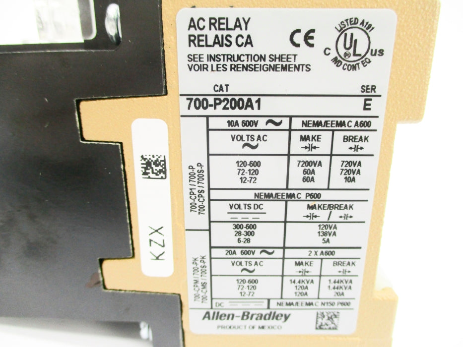 ALLEN BRADLEY 700-P200A1 SER. E 110/115-120V (AS PICTURED) NSNP