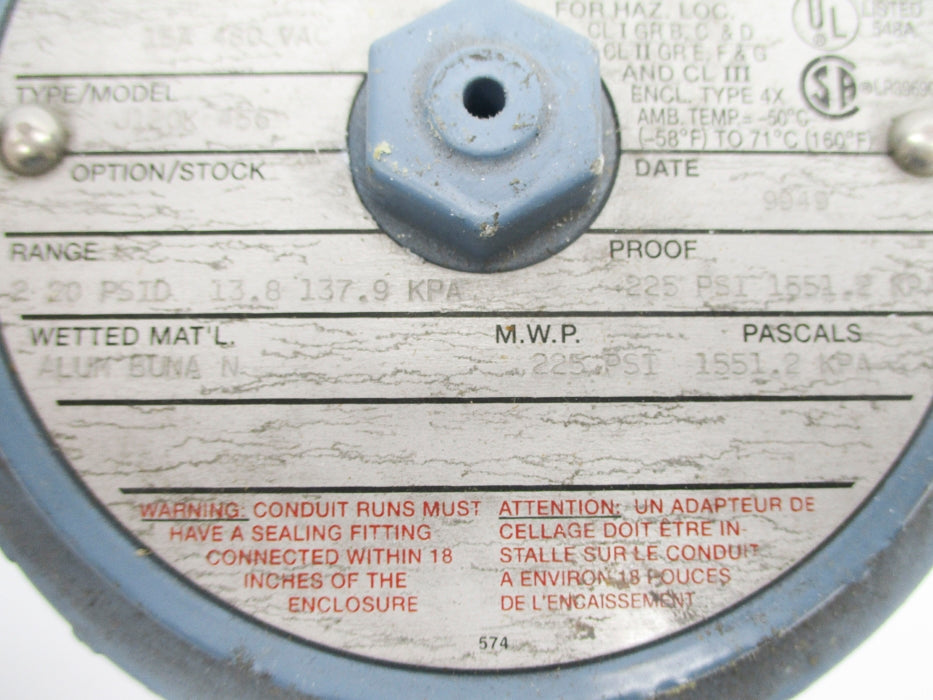 UNITED ELECTRIC J120K-456 225PSI UNMP