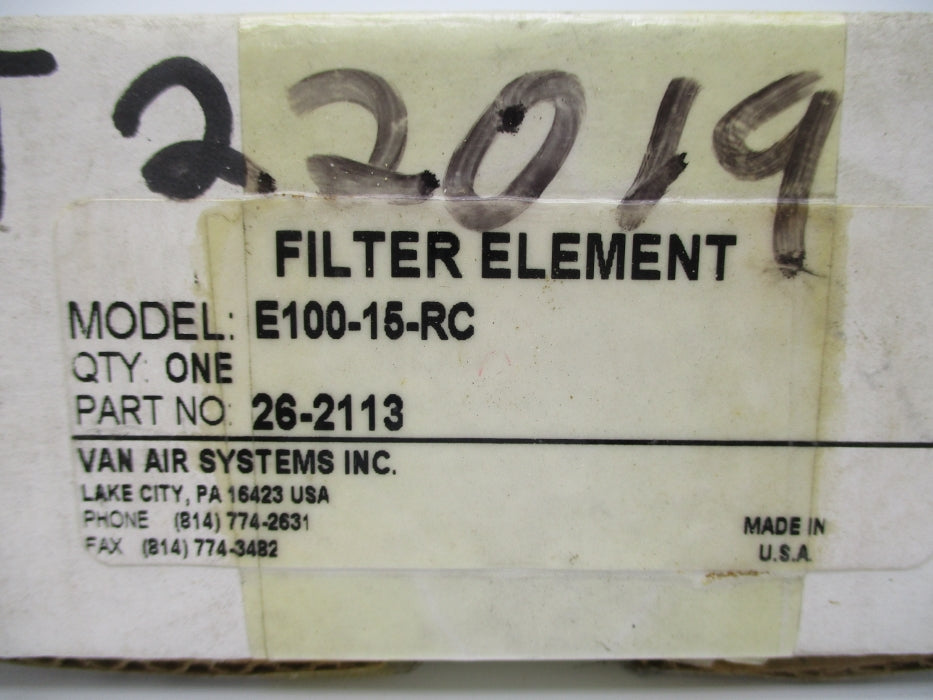 VAN AIR SYSTEMS 26-2113 E100-15-RC NSMP