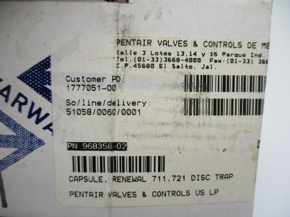 PENTAIR YARWAY 968358-02 600PSI 750F NSMP