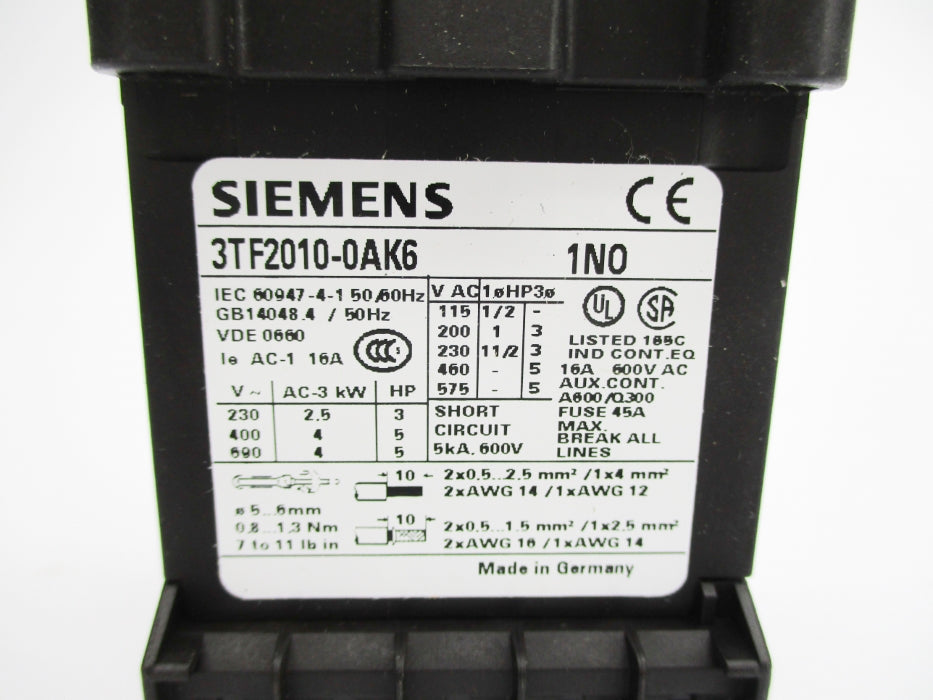 SIEMENS 3TF2010-0AK6 110/120V NSNP