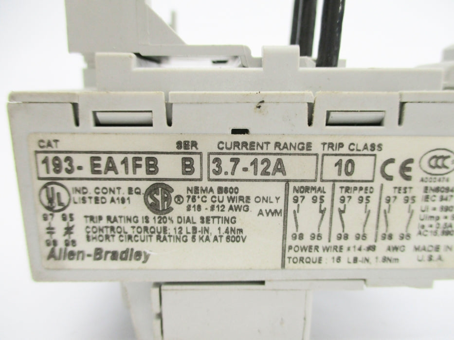 ALLEN BRADLEY 193-EA1FB SER. B 600V 3.7-12A UNMP