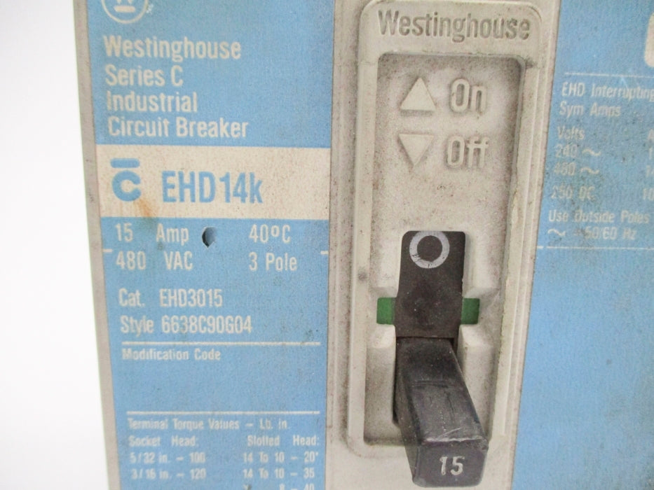 WESTINGHOUSE EHD3015 SER. C 6638C90G04 480VAC 15A UNMP