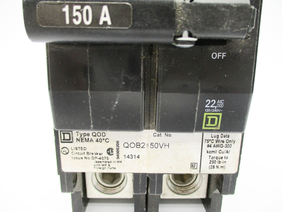 SQUARE D QOB2150VH 120/240V 150A NSNP