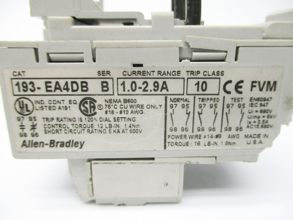 INDUSTRIAL SPARE PART 193-EA4DB SER. B 600V 1.0-2.9A (AS PICTURED) UNMP