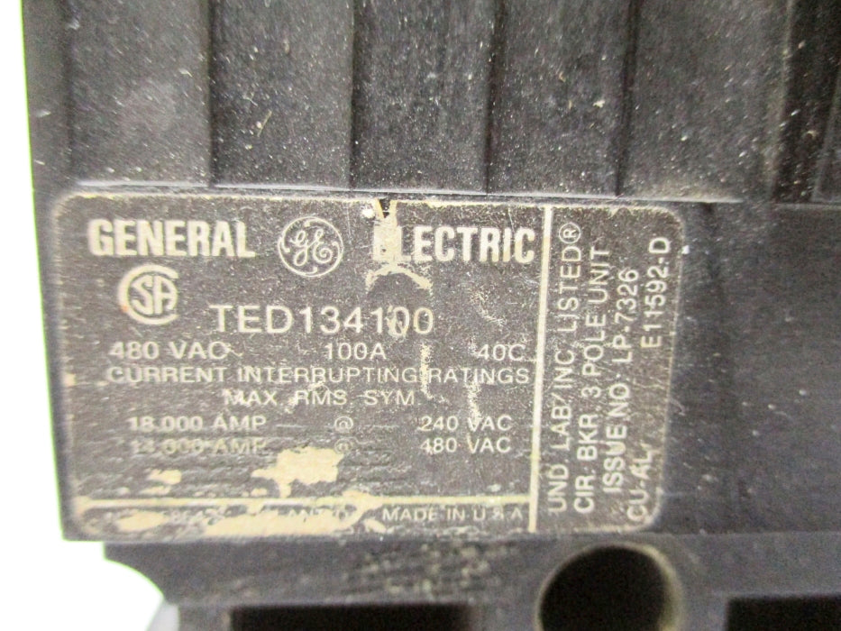 GENERAL ELECTRIC TED134100 480VAC 100A UNMP