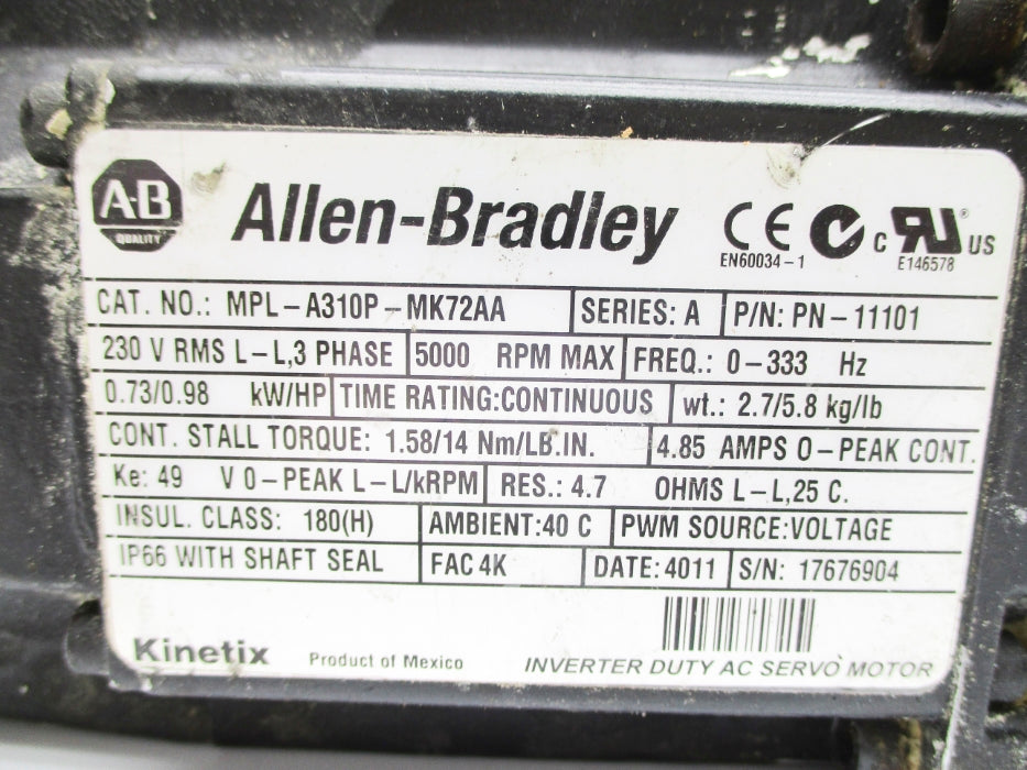 INDUSTRIAL SPARE PART MPL-A310P-MK72AA SER. A UNMP