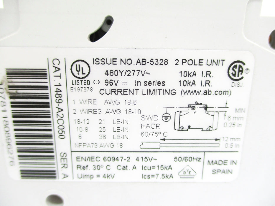 ALLEN BRADLEY 1489-A2C050 SER. A 5A 277VAC NSNP