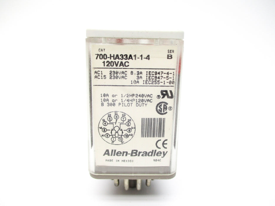 ALLEN BRADLEY 700-HA33A1-1-4 SER. B 10A 120VAC (GY/BL) NSMP