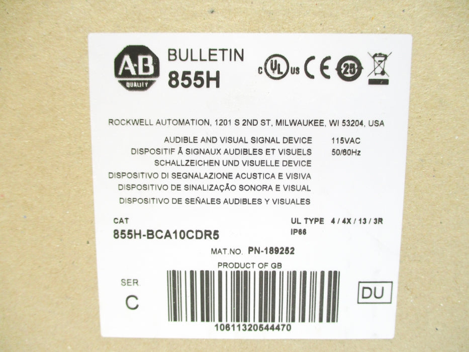 ALLEN BRADLEY 855H-BCA10CDR5 SER. C (BR/WH) NSMP