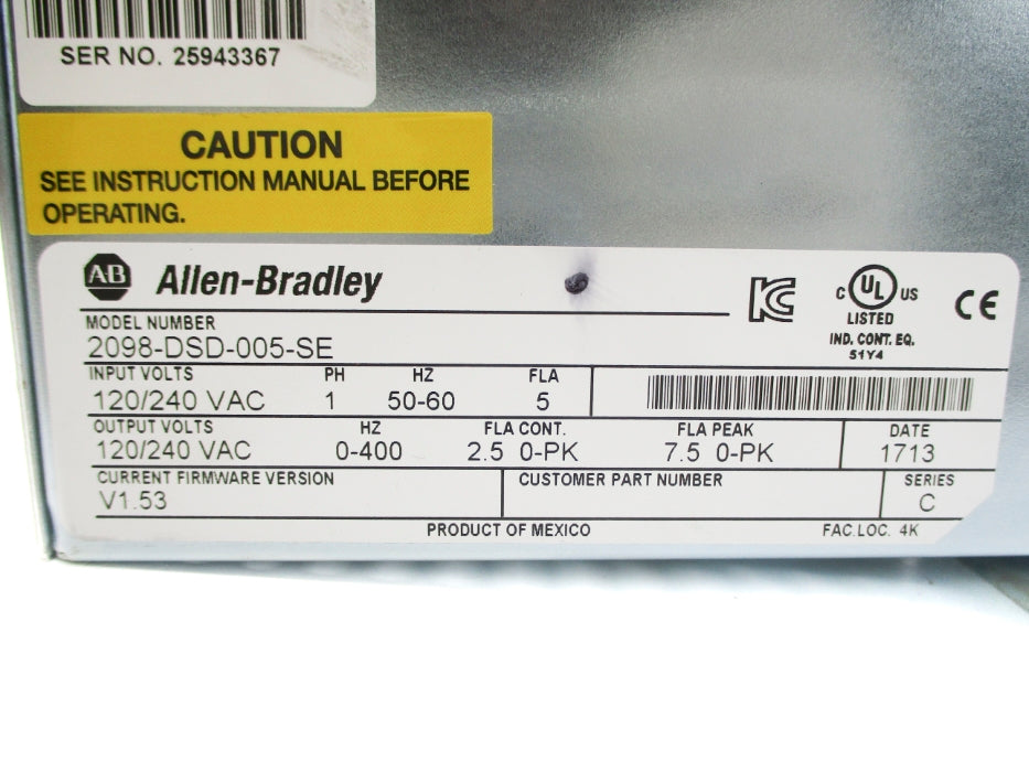 ALLEN BRADLEY 2098-DSD-005-SE SER. C F/W V1.53 NSMP