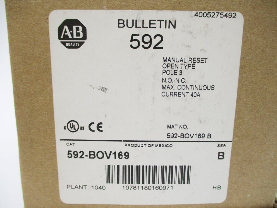 INDUSTRIAL SPARE PART 592-BOV169 SER. B 600VAC 40A (BR/WH) NSMP