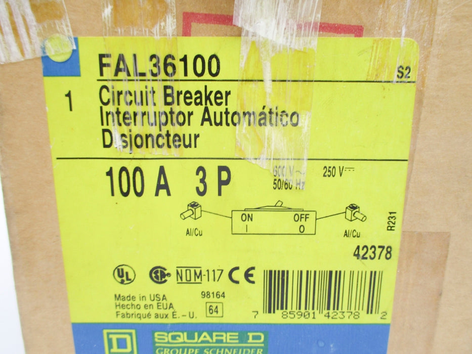SQUARE D FAL36100 100A 600V NSMP