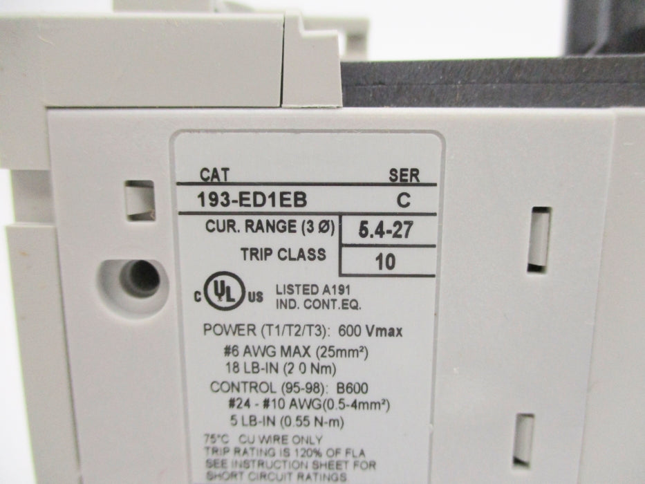 ALLEN BRADLEY 193-ED1EB SER. C 600V 5.4-27A NSNP