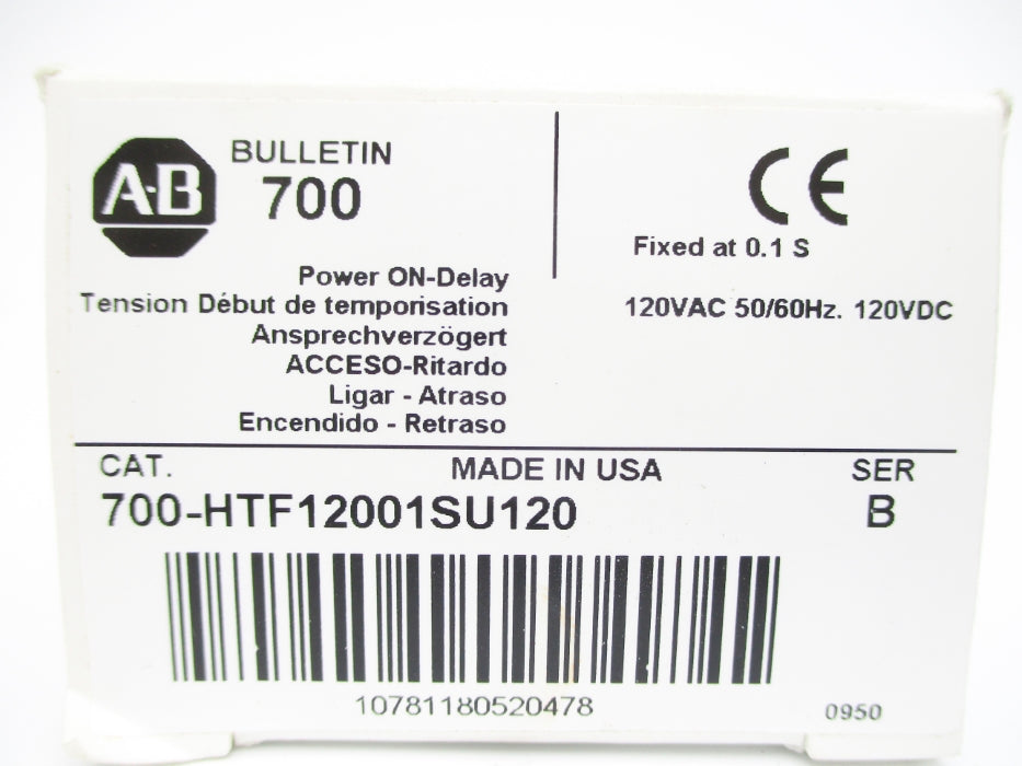 ALLEN BRADLEY 700-HTF12001SU120 SER. B 120VAC 10A 0.1S (WH) NSMP