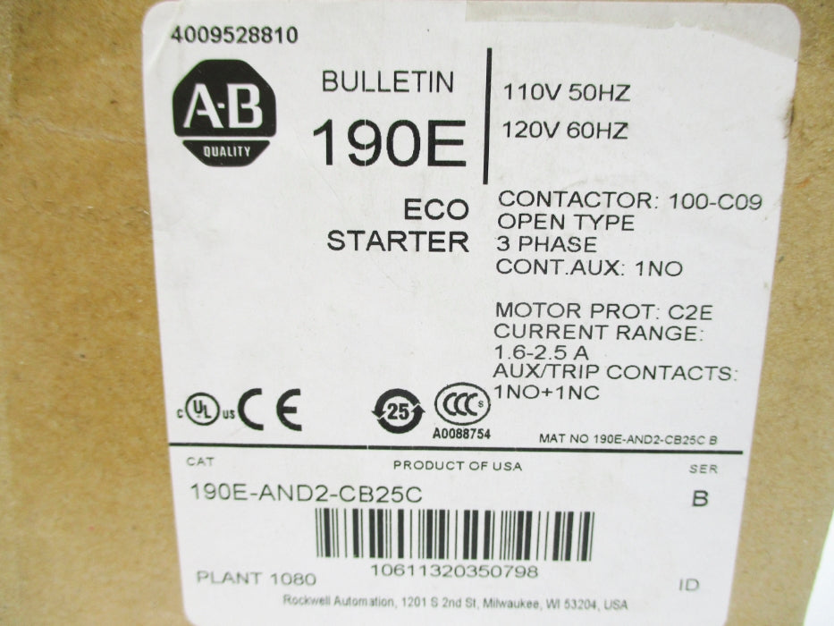 INDUSTRIAL SPARE PART 190E-AND2-CB25C SER. B 110/120V 1.6-2.5A (BR/WH) NSMP