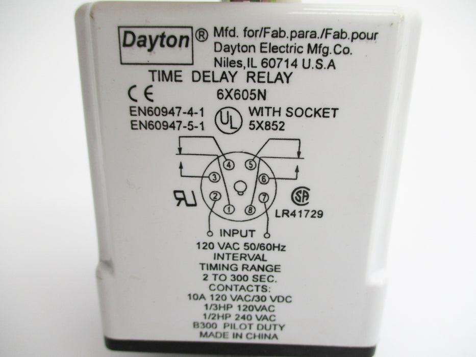 DAYTON 6X605N 120VAC 2-300S 10A UNMP