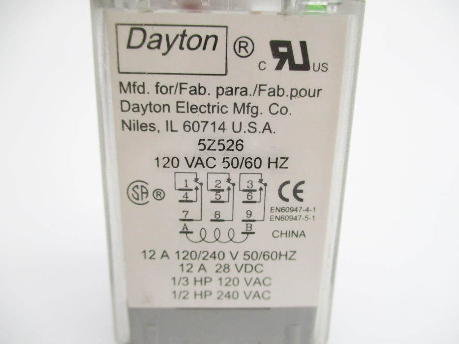 DAYTON 5Z526 120VAC 12A UNMP