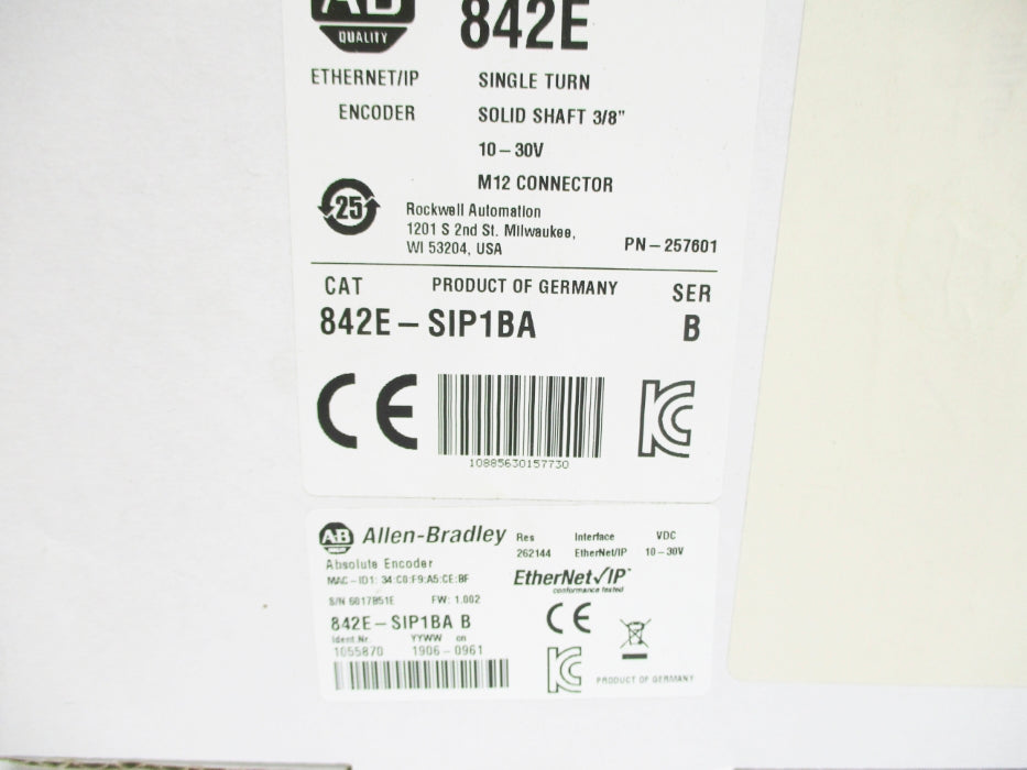 ALLEN BRADLEY 842E-SIP1BA SER. B F/W 1.002 (WH) NSMP