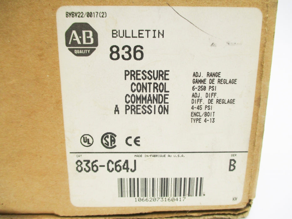 ALLEN BRADLEY 836-C64J SER. B 6-250PSI (BR/WH) NSMP