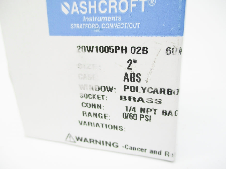 ASHCROFT 20W1005PH02B60# 0-60PSI 2" NSMP