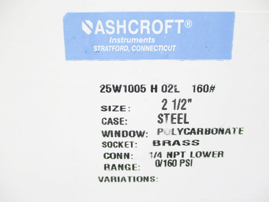 ASHCROFT 25W1005H02L160# 160PSI NSMP