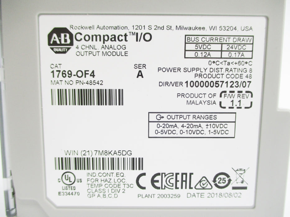 ALLEN BRADLEY 1769-OF4 SER. A F/W 1.1 NSNP