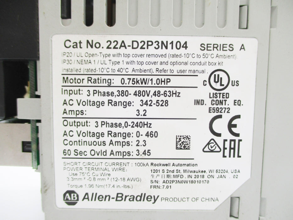 INDUSTRIAL SPARE PART 22A-D2P3N104 SER. A F/W 7.01 (AS PICTURED) UNMP