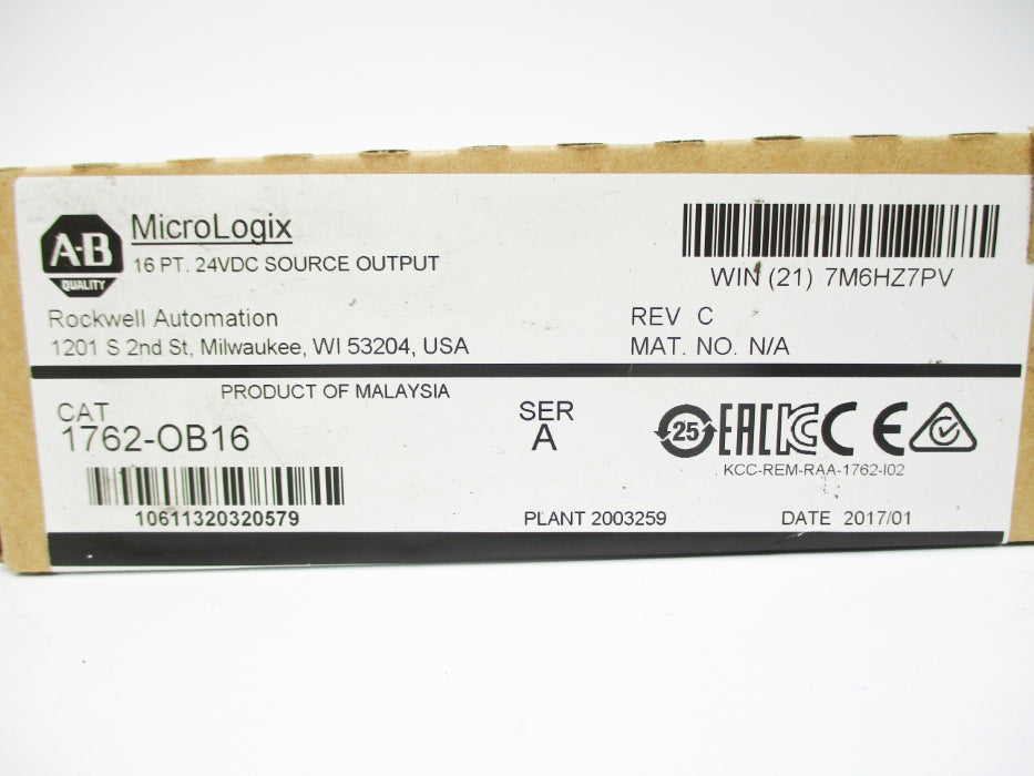 ALLEN BRADLEY 1762-OB16 SER. A DATE: 2017 NSFS
