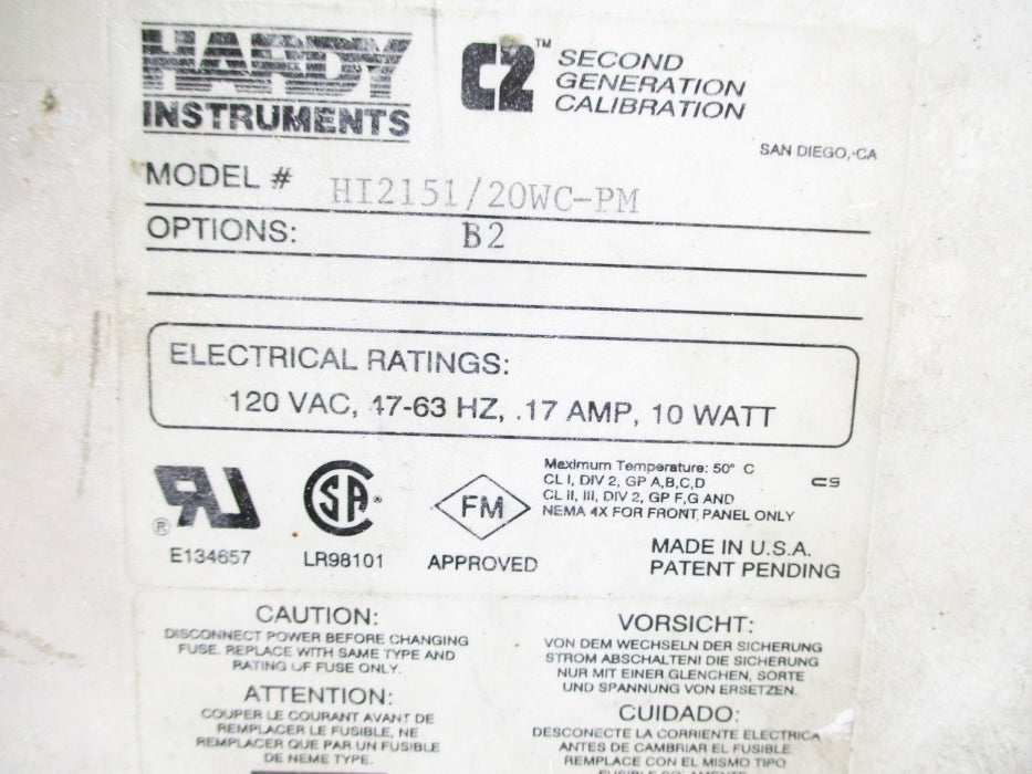 HARDY INSTRUMENTS HI2151/20WC-PM UNMP
