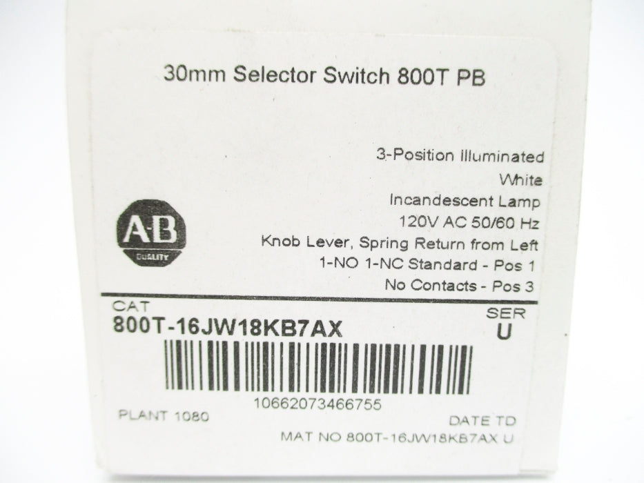 INDUSTRIAL SPARE PART 800T-16JW18KB7AX SER. U (WH) NSMP