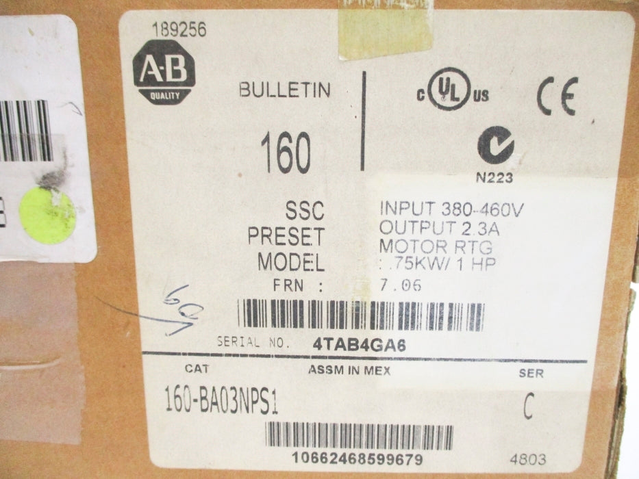ALLEN BRADLEY 160-BA03NPS1 SER. C F/W 7.06 (BR/WH) NSMP