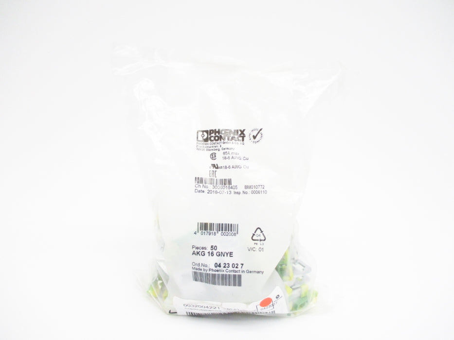 PHOENIX CONTACT AKG16GNYE 0423027 (PKG OF 50) NSMP