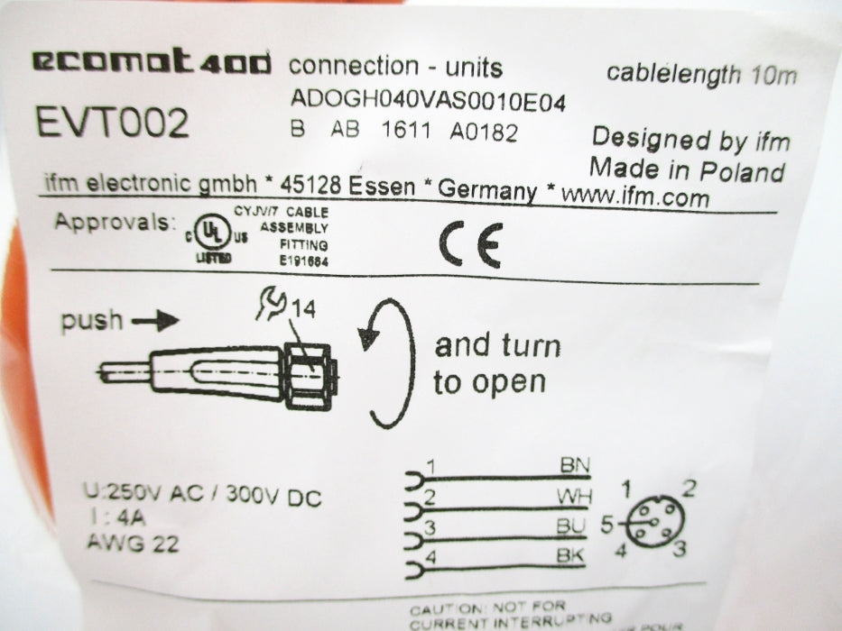 IFM EFECTOR ADOGH040VAS0010E04 EVT002 250VAC/300VDC 4A 10M NSMP