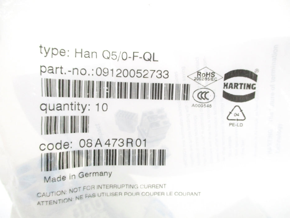 HARTING HANQ5/0-F-QL 09120052733 (PKG OF 10) NSMP