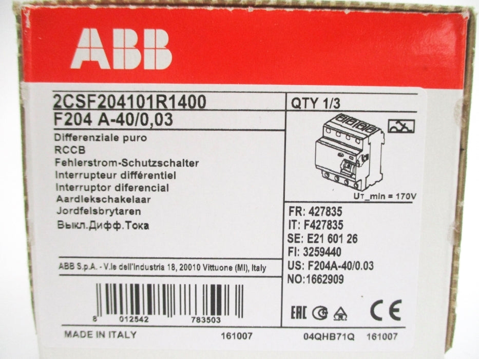 ABB 2CSF204101R1400 F204A-40/0.03 40A NSFS