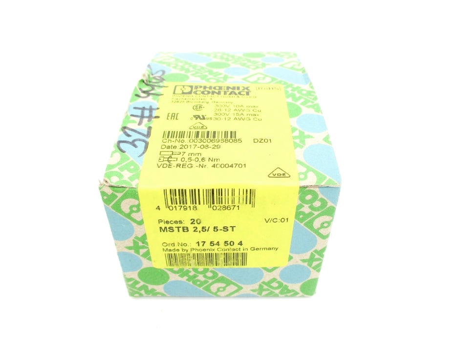 PHOENIX CONTACT MSTB2.5/5-ST 1754504 (PKG OF 20) NSFS