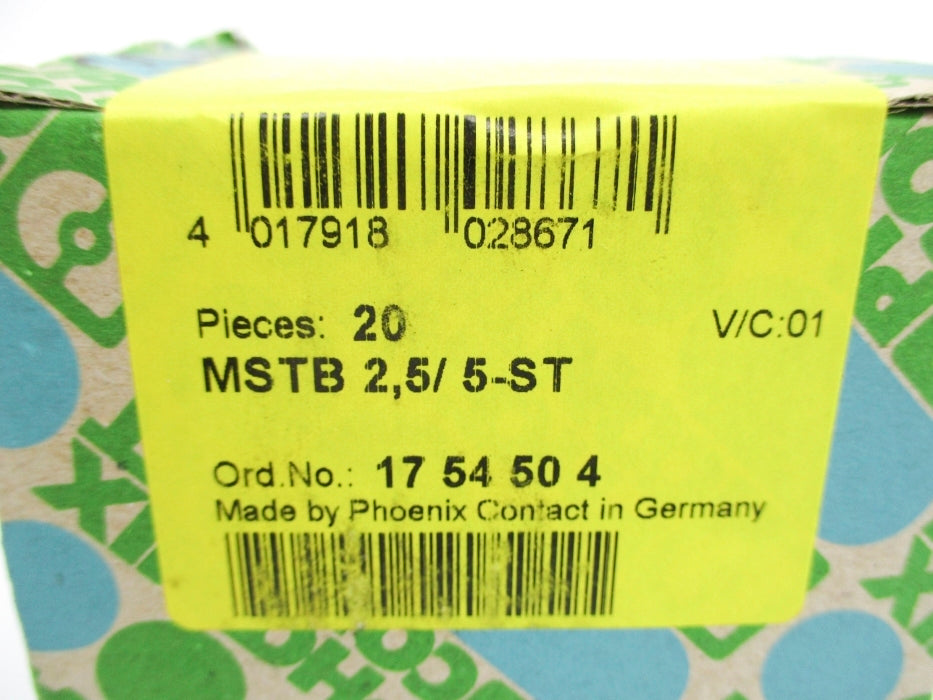 PHOENIX CONTACT MSTB2.5/5-ST 1754504 (PKG OF 20) NSFS
