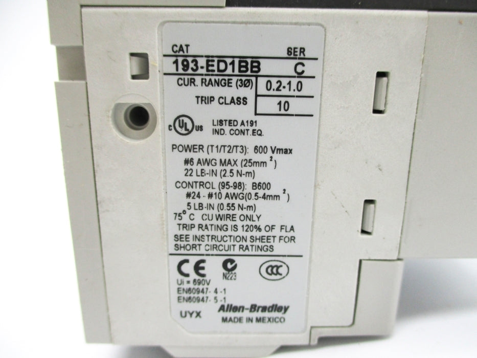 ALLEN BRADLEY 193-ED1BB SER. C 0.2-1.0A (AS PICTURED) NSNP