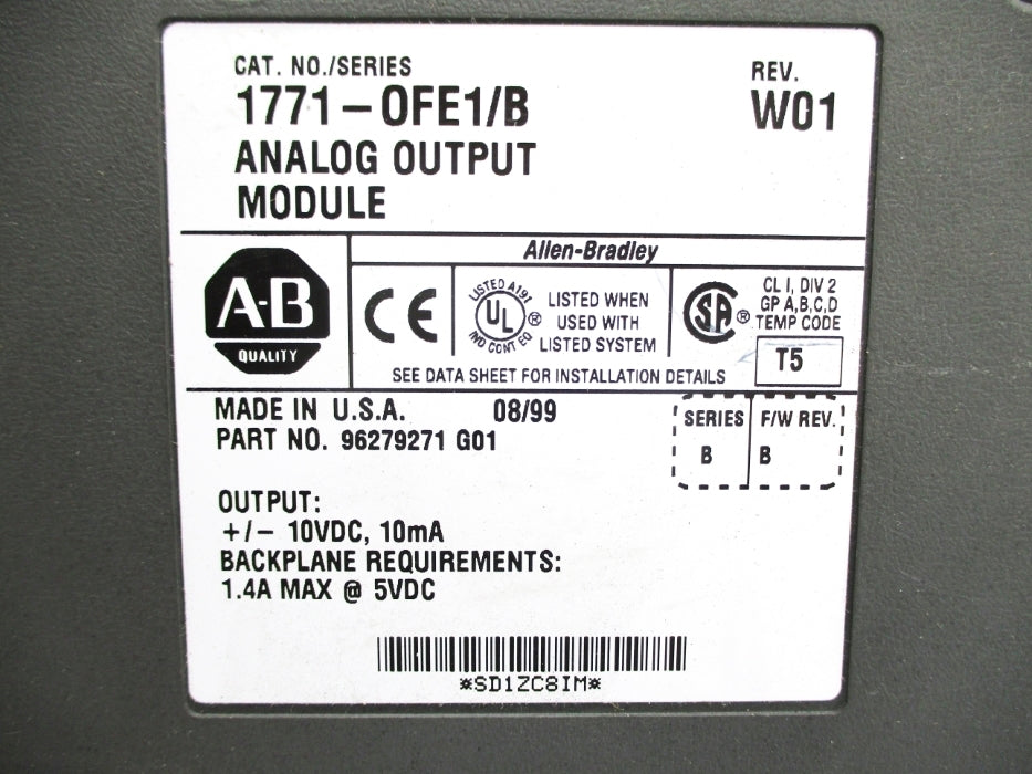 ALLEN BRADLEY 1771-OFE1 SER. B F/W B 5VDC 1.4A UNMP