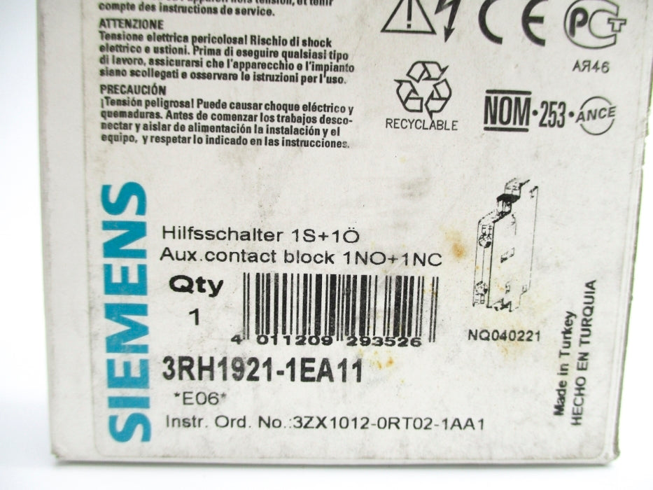 SIEMENS 3RH1921-1EA11 240V 10A NSMP