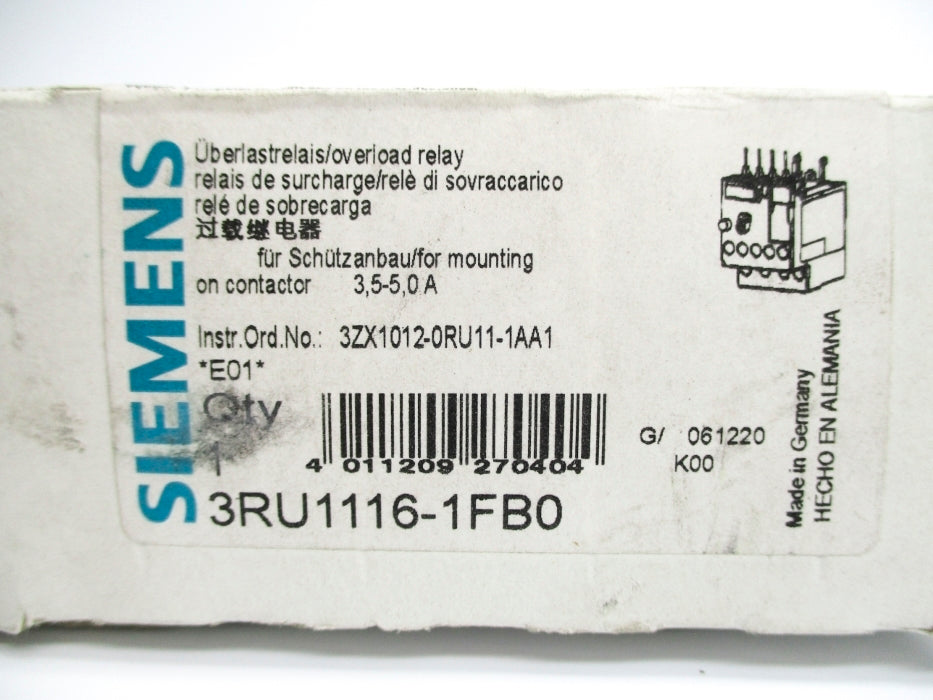 SIEMENS 3RU1116-1FB0 600VAC 3.5-5.0A NSMP