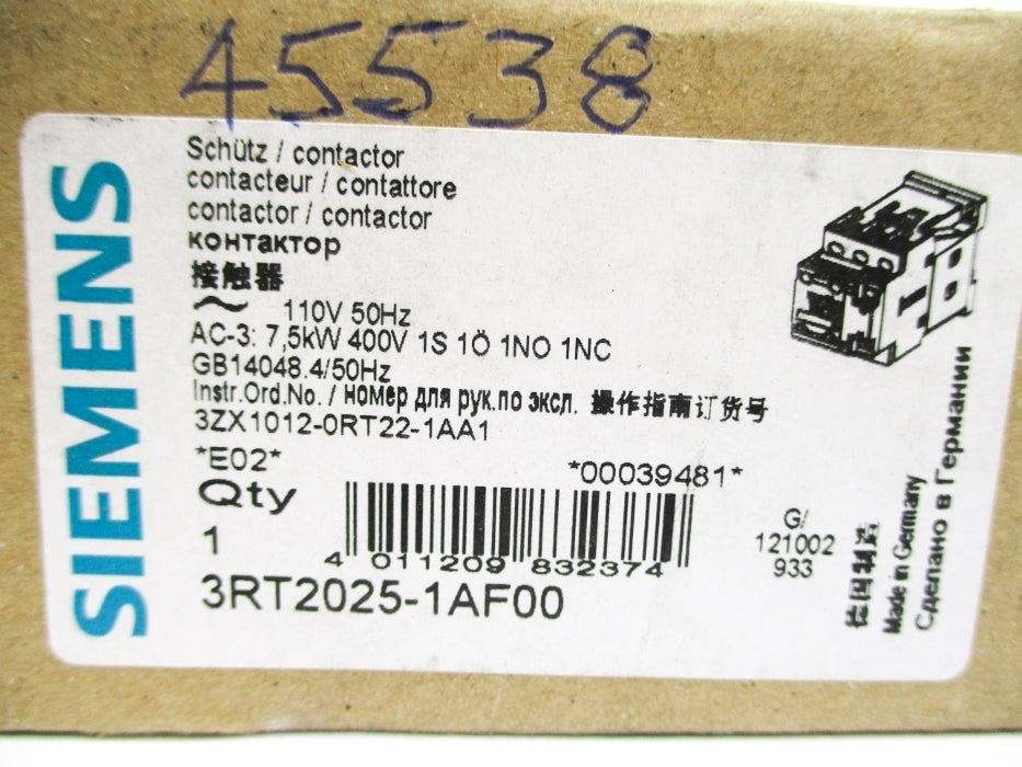 SIEMENS 3RT2025-1AF00 110V NSMP