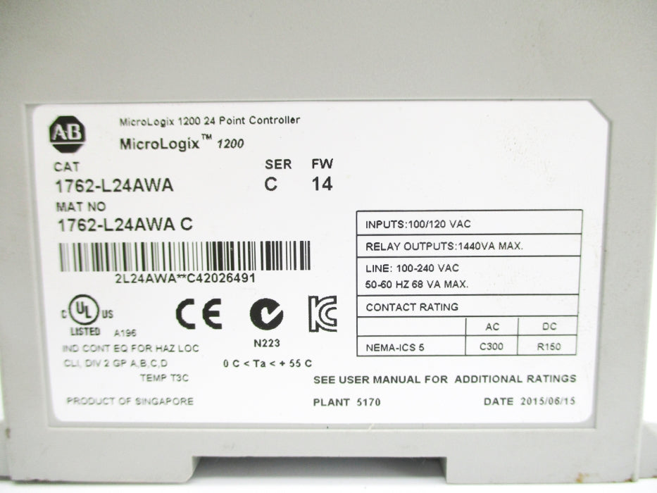 ALLEN BRADLEY 1762-L24AWA SER. C F/W 14 UNMP
