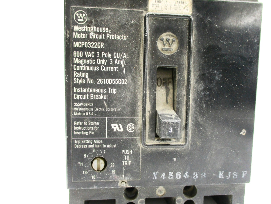 WESTINGHOUSE MCP0322CR 600VAC 3A UNMP