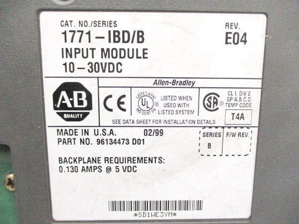 ALLEN BRADLEY 1771-IBD SER. B 10-30VDC 0.130A UNMP